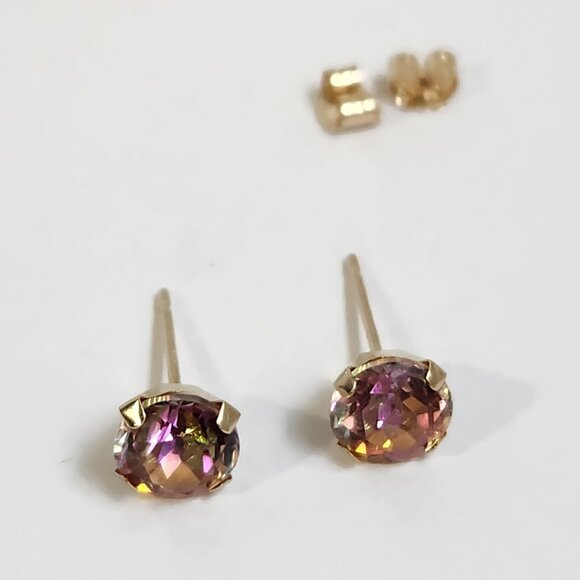 NIB VTG 14K Solid Gold 'Gizmo' (Pink) Mystic Topaz Stud Earrings - Picture 12 of 16